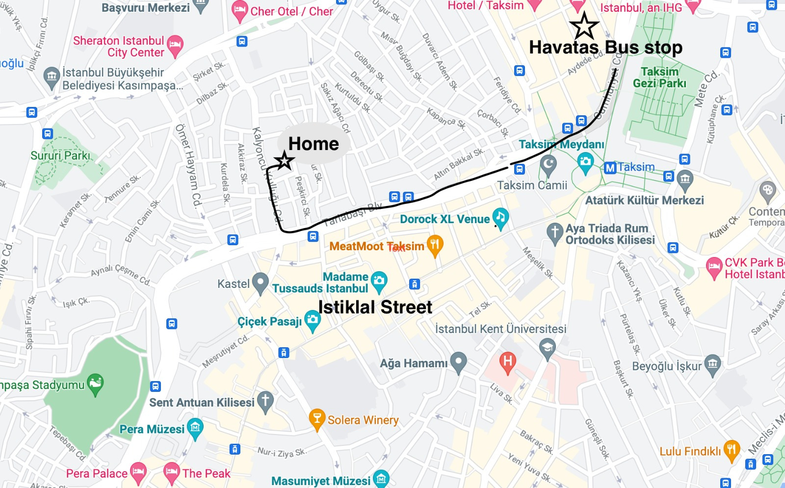 Map showing location of PeraMira Aparts in Taksim Beyoğlu